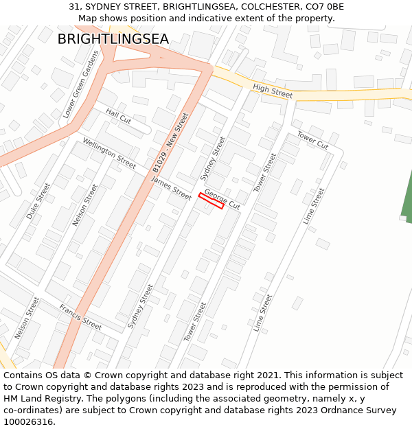 31, SYDNEY STREET, BRIGHTLINGSEA, COLCHESTER, CO7 0BE: Location map and indicative extent of plot