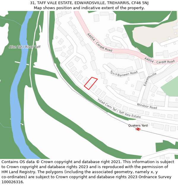 31, TAFF VALE ESTATE, EDWARDSVILLE, TREHARRIS, CF46 5NJ: Location map and indicative extent of plot