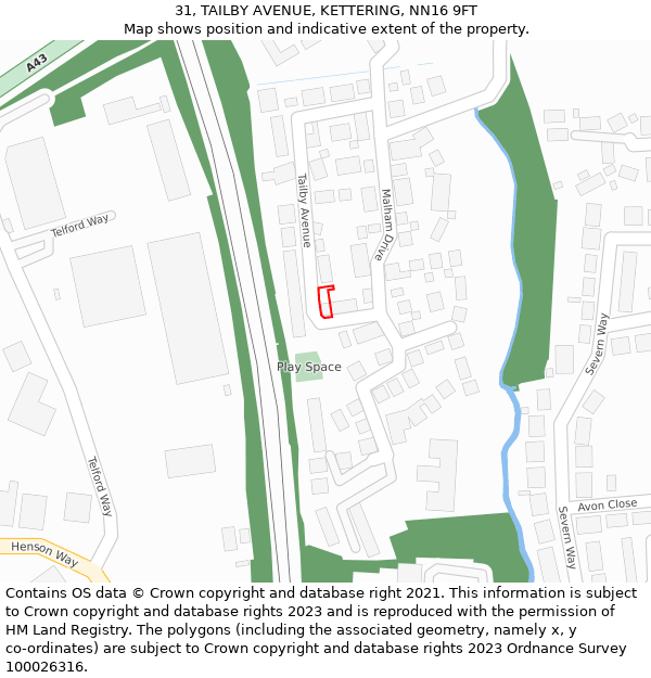 31, TAILBY AVENUE, KETTERING, NN16 9FT: Location map and indicative extent of plot