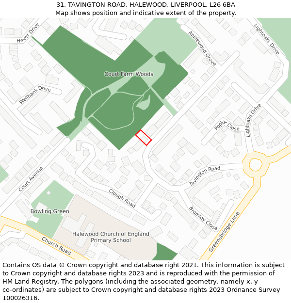 31, TAVINGTON ROAD, HALEWOOD, LIVERPOOL, L26 6BA: Location map and indicative extent of plot