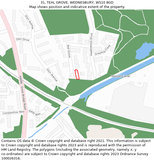 31, TEAL GROVE, WEDNESBURY, WS10 8GD: Location map and indicative extent of plot