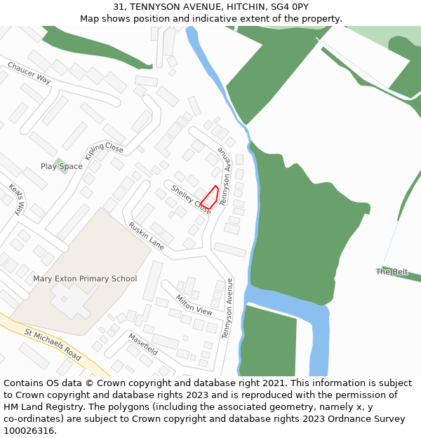 31, TENNYSON AVENUE, HITCHIN, SG4 0PY: Location map and indicative extent of plot