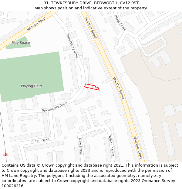 31, TEWKESBURY DRIVE, BEDWORTH, CV12 9ST: Location map and indicative extent of plot