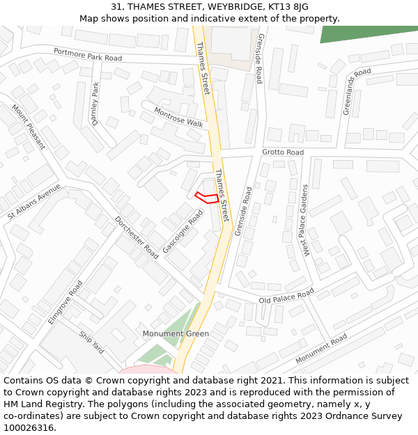 31, THAMES STREET, WEYBRIDGE, KT13 8JG: Location map and indicative extent of plot