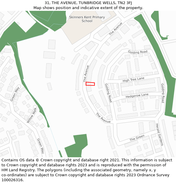 31, THE AVENUE, TUNBRIDGE WELLS, TN2 3FJ: Location map and indicative extent of plot