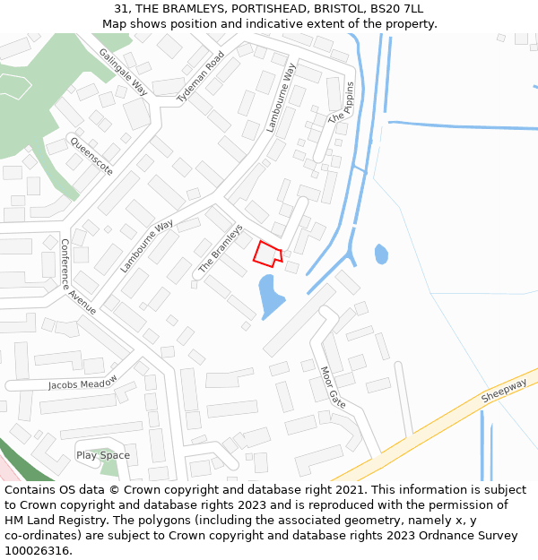 31, THE BRAMLEYS, PORTISHEAD, BRISTOL, BS20 7LL: Location map and indicative extent of plot