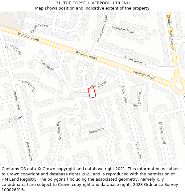 31, THE COPSE, LIVERPOOL, L18 3NH: Location map and indicative extent of plot