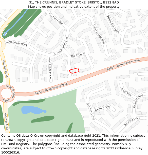 31, THE CRUNNIS, BRADLEY STOKE, BRISTOL, BS32 8AD: Location map and indicative extent of plot