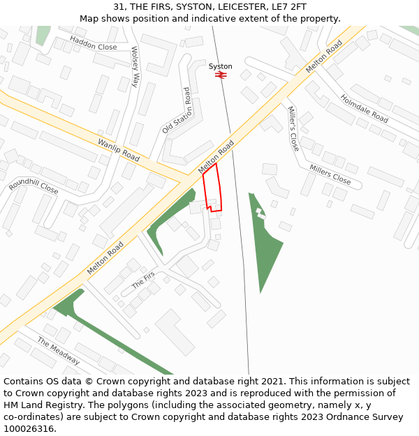 31, THE FIRS, SYSTON, LEICESTER, LE7 2FT: Location map and indicative extent of plot