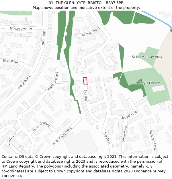 31, THE GLEN, YATE, BRISTOL, BS37 5PR: Location map and indicative extent of plot