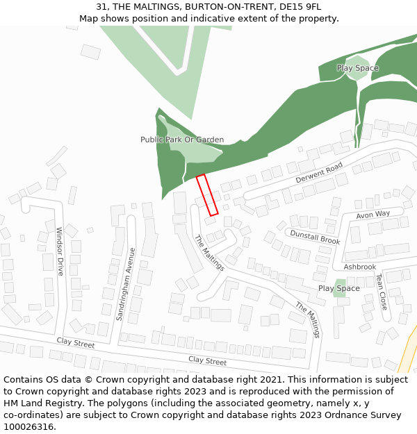31, THE MALTINGS, BURTON-ON-TRENT, DE15 9FL: Location map and indicative extent of plot
