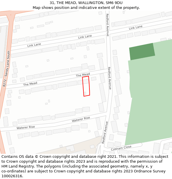 31, THE MEAD, WALLINGTON, SM6 9DU: Location map and indicative extent of plot