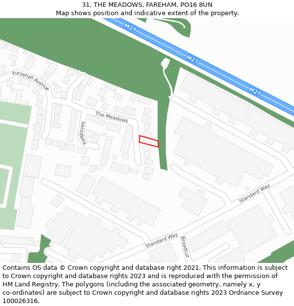 31, THE MEADOWS, FAREHAM, PO16 8UN: Location map and indicative extent of plot