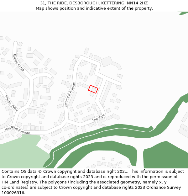 31, THE RIDE, DESBOROUGH, KETTERING, NN14 2HZ: Location map and indicative extent of plot