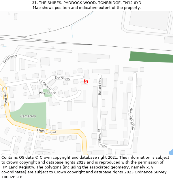 31, THE SHIRES, PADDOCK WOOD, TONBRIDGE, TN12 6YD: Location map and indicative extent of plot