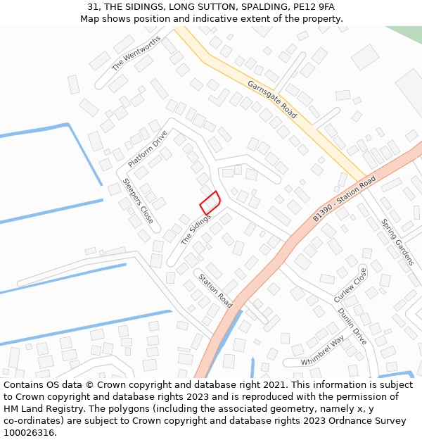 31, THE SIDINGS, LONG SUTTON, SPALDING, PE12 9FA: Location map and indicative extent of plot