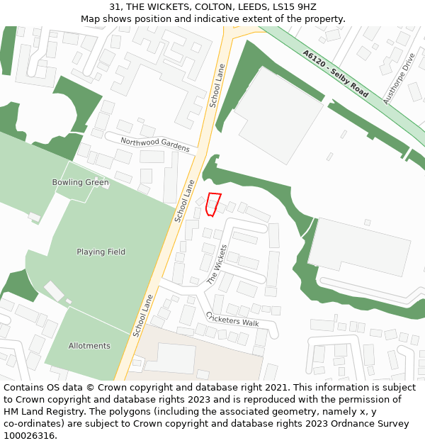 31, THE WICKETS, COLTON, LEEDS, LS15 9HZ: Location map and indicative extent of plot