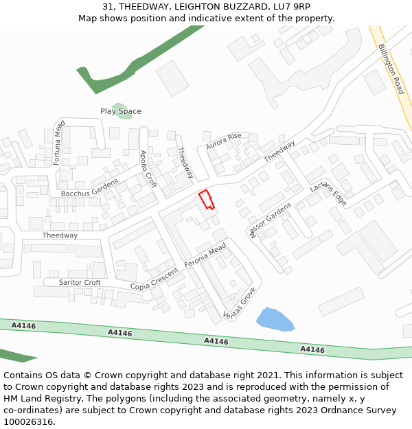 31, THEEDWAY, LEIGHTON BUZZARD, LU7 9RP: Location map and indicative extent of plot