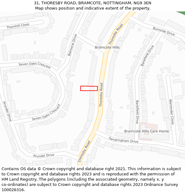 31, THORESBY ROAD, BRAMCOTE, NOTTINGHAM, NG9 3EN: Location map and indicative extent of plot