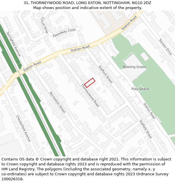 31, THORNEYWOOD ROAD, LONG EATON, NOTTINGHAM, NG10 2DZ: Location map and indicative extent of plot