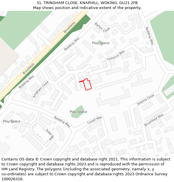 31, TRINGHAM CLOSE, KNAPHILL, WOKING, GU21 2FB: Location map and indicative extent of plot