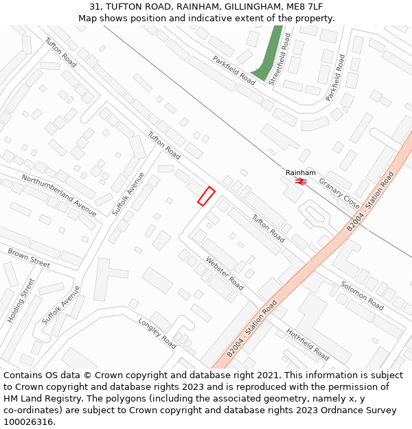 31, TUFTON ROAD, RAINHAM, GILLINGHAM, ME8 7LF: Location map and indicative extent of plot