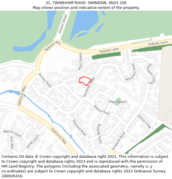 31, TWINEHAM ROAD, SWINDON, SN25 2AE: Location map and indicative extent of plot