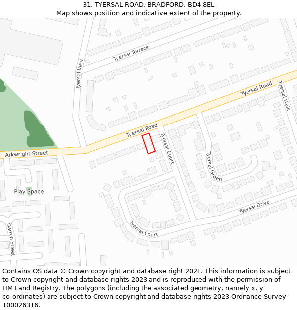 31, TYERSAL ROAD, BRADFORD, BD4 8EL: Location map and indicative extent of plot