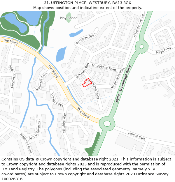 31, UFFINGTON PLACE, WESTBURY, BA13 3GX: Location map and indicative extent of plot