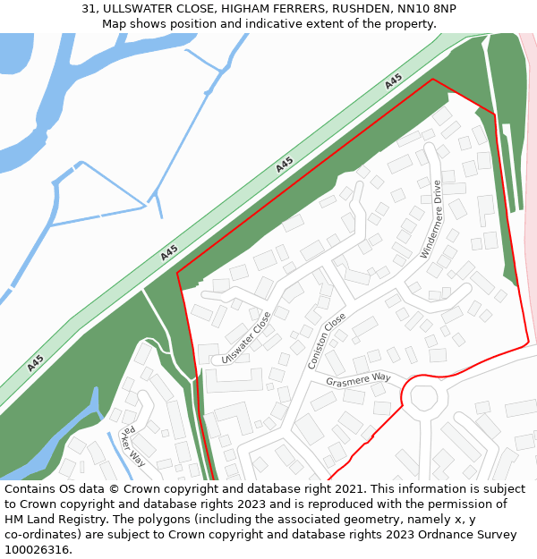 31, ULLSWATER CLOSE, HIGHAM FERRERS, RUSHDEN, NN10 8NP: Location map and indicative extent of plot