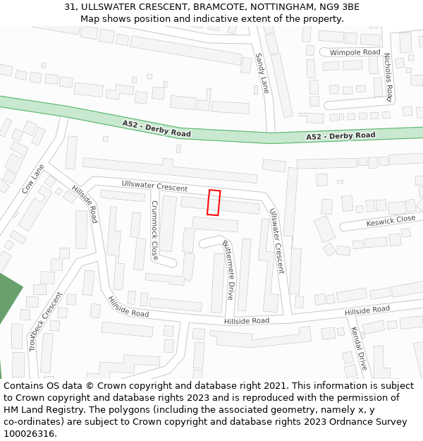 31, ULLSWATER CRESCENT, BRAMCOTE, NOTTINGHAM, NG9 3BE: Location map and indicative extent of plot