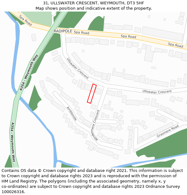 31, ULLSWATER CRESCENT, WEYMOUTH, DT3 5HF: Location map and indicative extent of plot