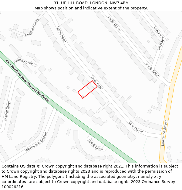 31, UPHILL ROAD, LONDON, NW7 4RA: Location map and indicative extent of plot