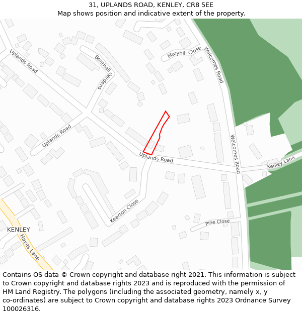 31, UPLANDS ROAD, KENLEY, CR8 5EE: Location map and indicative extent of plot