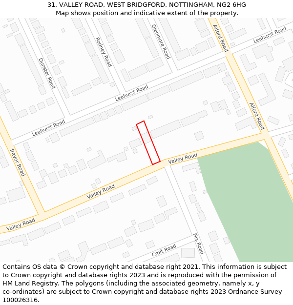31, VALLEY ROAD, WEST BRIDGFORD, NOTTINGHAM, NG2 6HG: Location map and indicative extent of plot