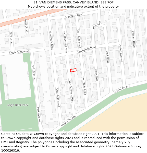 31, VAN DIEMENS PASS, CANVEY ISLAND, SS8 7QF: Location map and indicative extent of plot