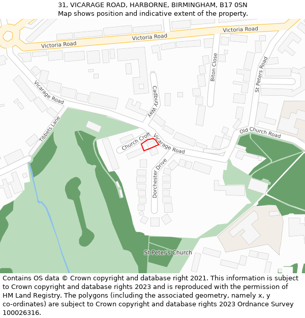 31, VICARAGE ROAD, HARBORNE, BIRMINGHAM, B17 0SN: Location map and indicative extent of plot