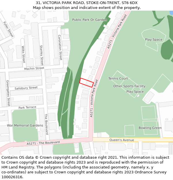 31, VICTORIA PARK ROAD, STOKE-ON-TRENT, ST6 6DX: Location map and indicative extent of plot