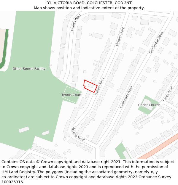 31, VICTORIA ROAD, COLCHESTER, CO3 3NT: Location map and indicative extent of plot