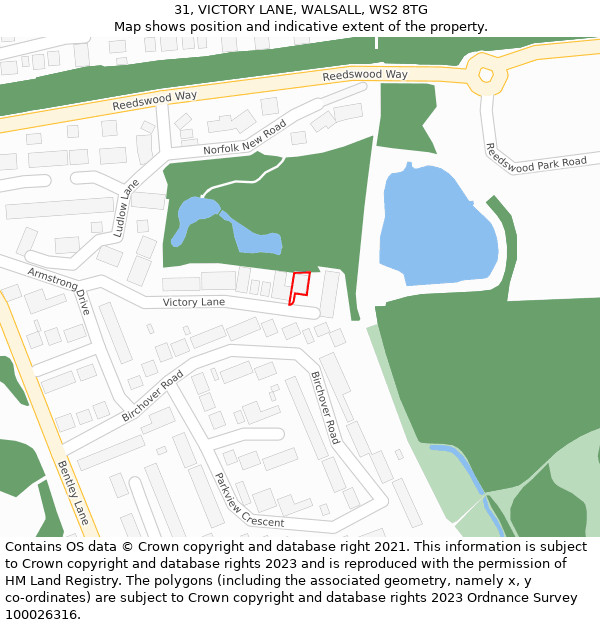 31, VICTORY LANE, WALSALL, WS2 8TG: Location map and indicative extent of plot