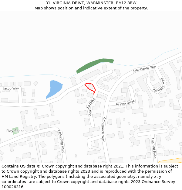 31, VIRGINIA DRIVE, WARMINSTER, BA12 8RW: Location map and indicative extent of plot