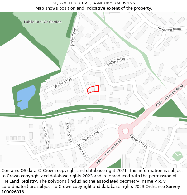 31, WALLER DRIVE, BANBURY, OX16 9NS: Location map and indicative extent of plot