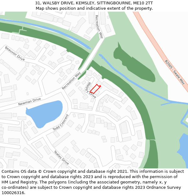 31, WALSBY DRIVE, KEMSLEY, SITTINGBOURNE, ME10 2TT: Location map and indicative extent of plot