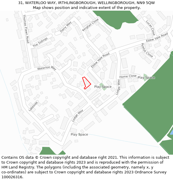 31, WATERLOO WAY, IRTHLINGBOROUGH, WELLINGBOROUGH, NN9 5QW: Location map and indicative extent of plot