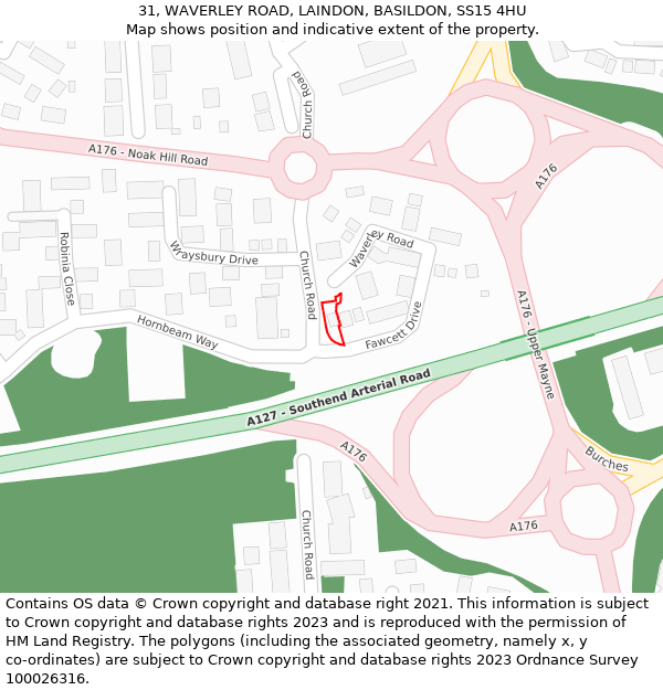 31, WAVERLEY ROAD, LAINDON, BASILDON, SS15 4HU: Location map and indicative extent of plot