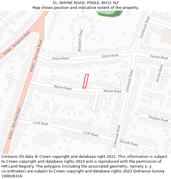 31, WAYNE ROAD, POOLE, BH12 3LF: Location map and indicative extent of plot