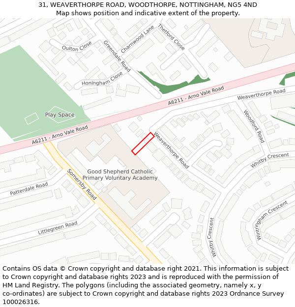 31, WEAVERTHORPE ROAD, WOODTHORPE, NOTTINGHAM, NG5 4ND: Location map and indicative extent of plot