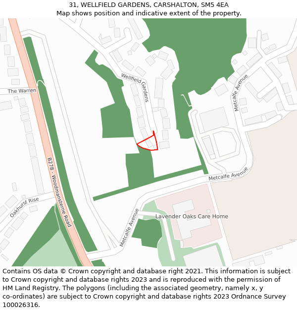 31, WELLFIELD GARDENS, CARSHALTON, SM5 4EA: Location map and indicative extent of plot