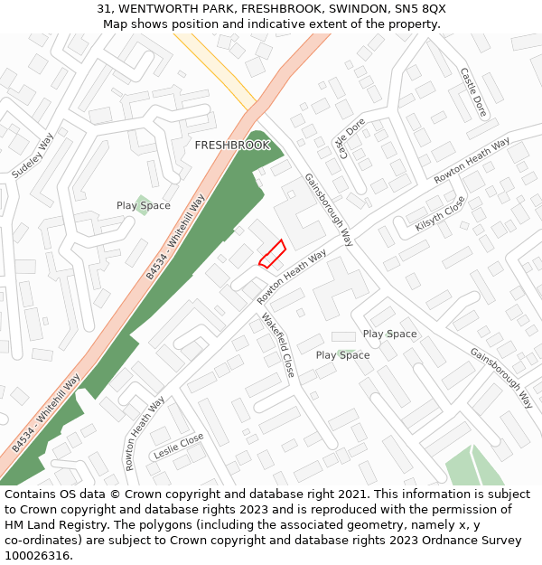 31, WENTWORTH PARK, FRESHBROOK, SWINDON, SN5 8QX: Location map and indicative extent of plot