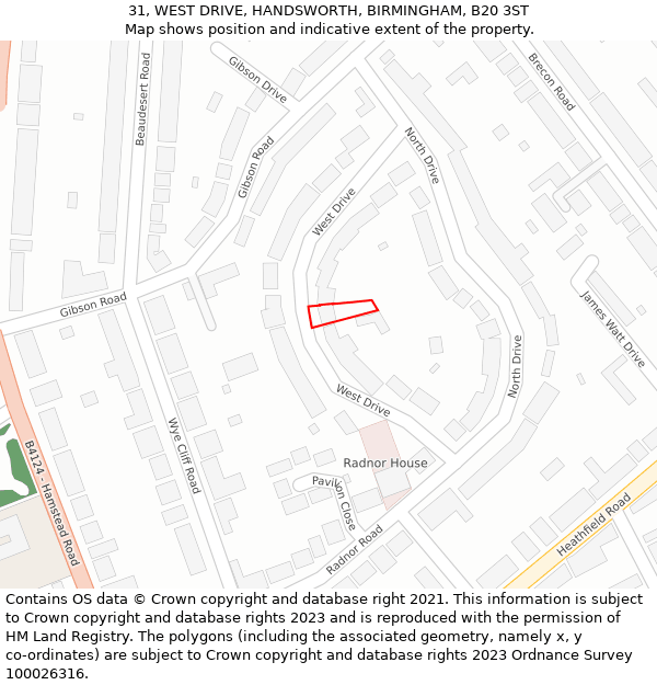 31, WEST DRIVE, HANDSWORTH, BIRMINGHAM, B20 3ST: Location map and indicative extent of plot